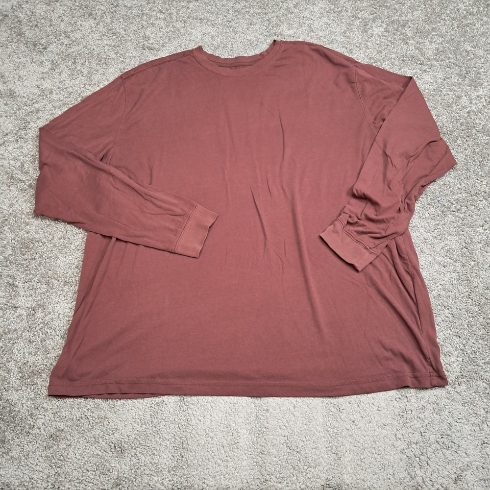 Blue Mountain Mens 3XL Maroon Long Sleeve Crew Neck T-Shirt Cotton Blend Solid